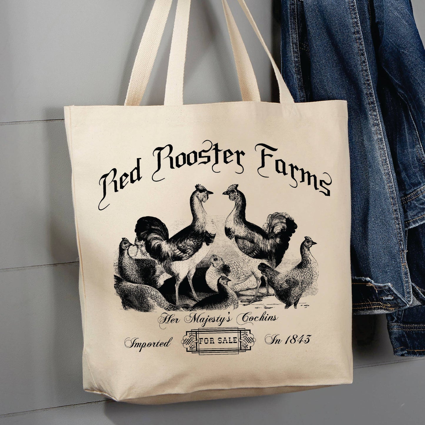 Country Farm, Red Rooster Farms, 12 oz Tote Bag