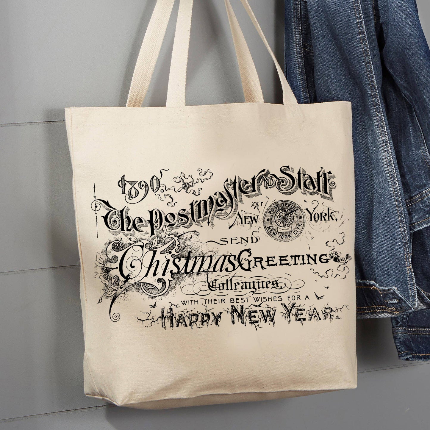 New York Christmas Greeting, 12 oz Tote Bag