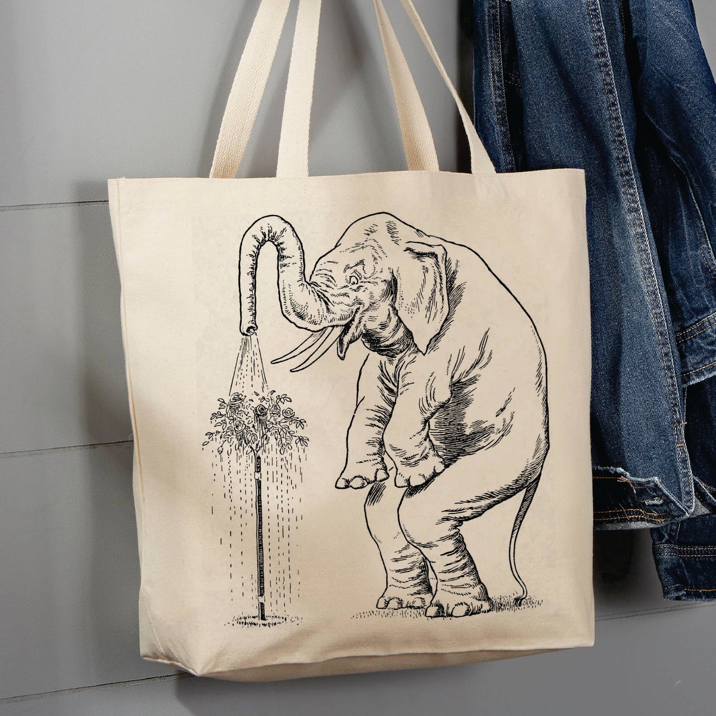 Elephant Watering Tree, 12 oz Tote Bag