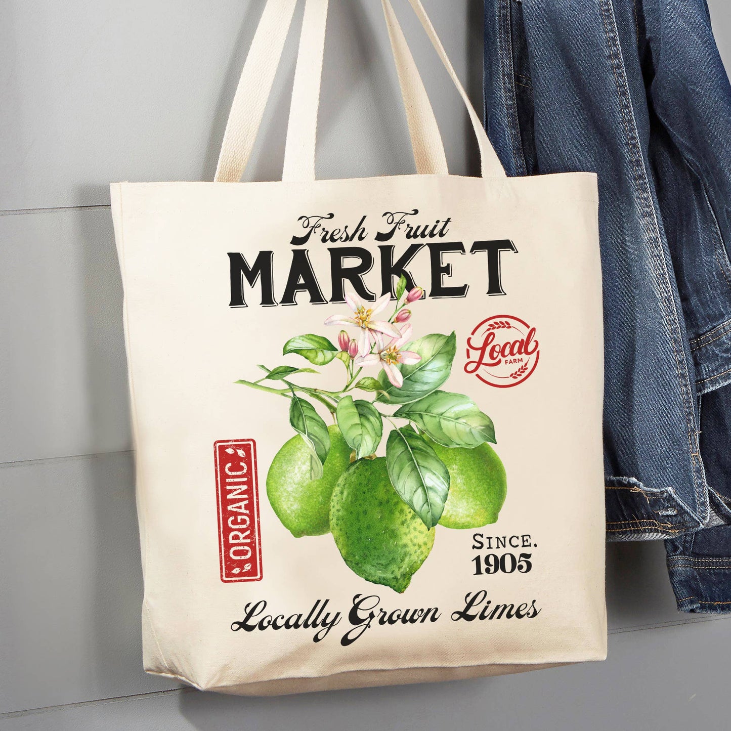 Farmhouse Organic Limes Market 12 oz Canvas Tote Bag