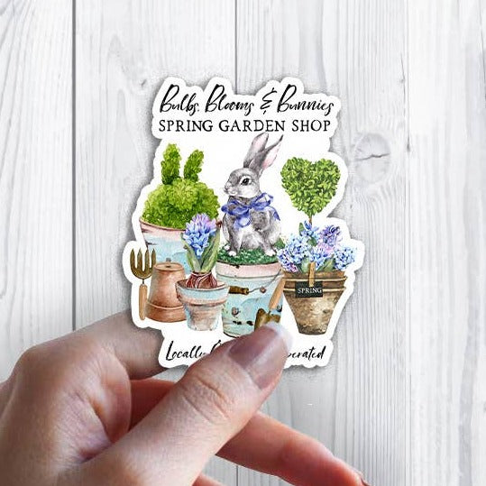 Spring Garden Flowers Bunnies Sticker Waterproof Vinyl