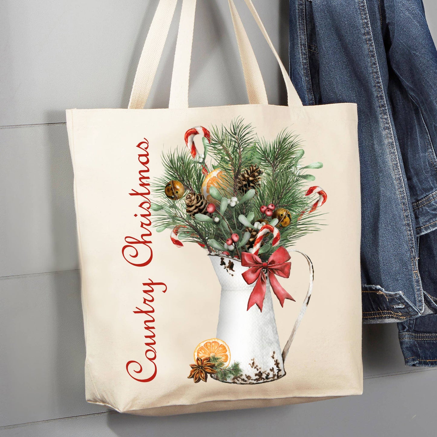 Rustic Country Christmas Christmas 12 oz Canvas Tote Bag