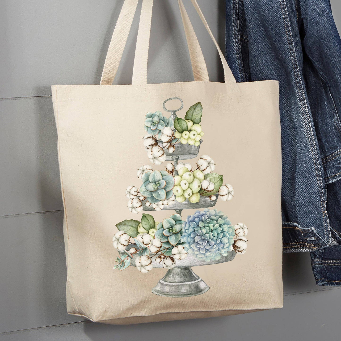 Country Farm, Succulent Cotton Tier, 12 oz Tote Bag