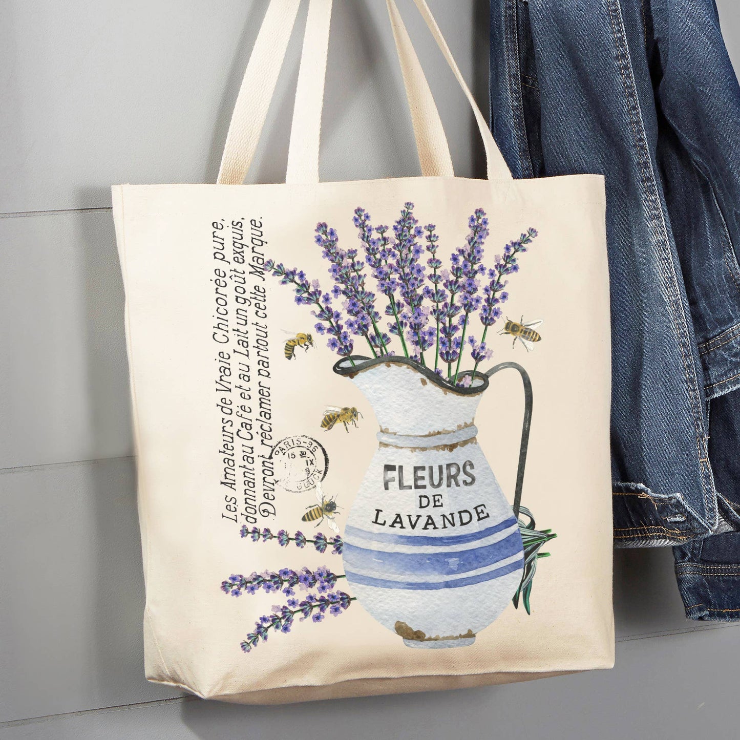 Farmhouse Lavender Fleurs De Lavande 12 oz Canvas Tote Bag