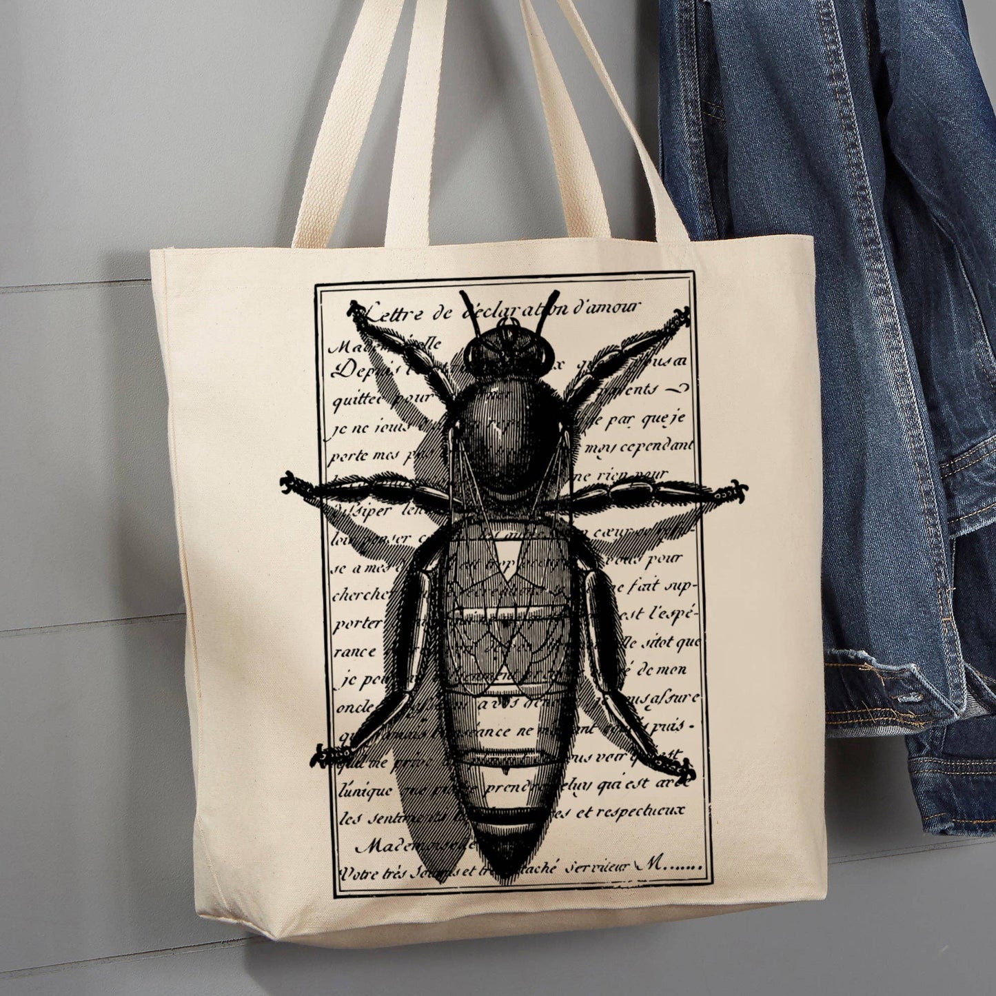Bee Letter French Cursive Writing, 12 oz Tote Bag