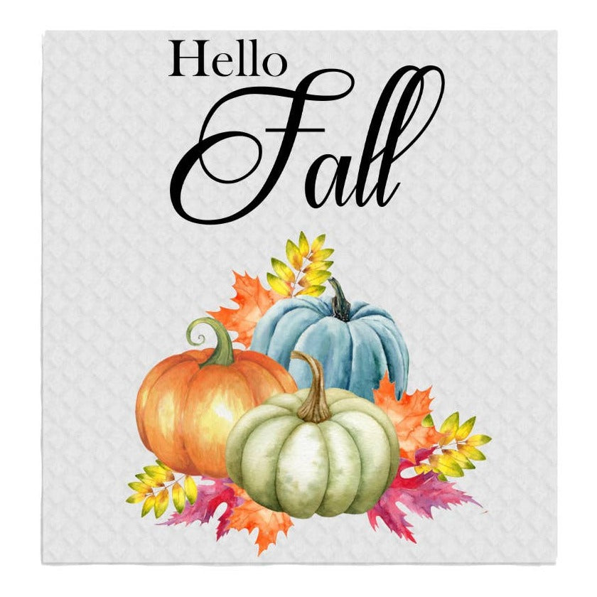 Hello Fall Autumn Color Pumpkin SWEDISH DISH CLOTH Kitchen