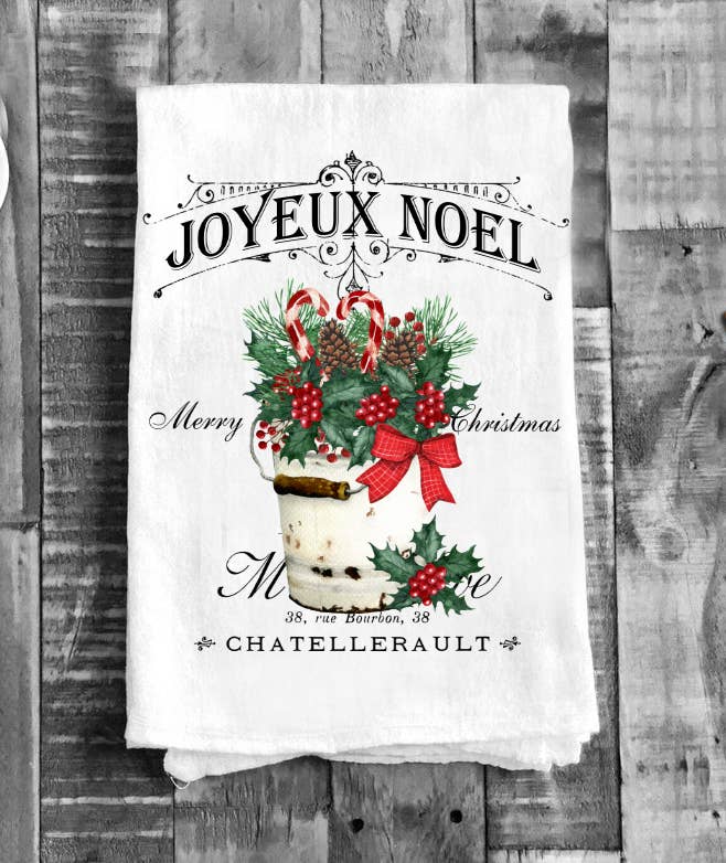 Joyeux Noel Holly Berry Christmas Cotton Tea Towels Kitchen