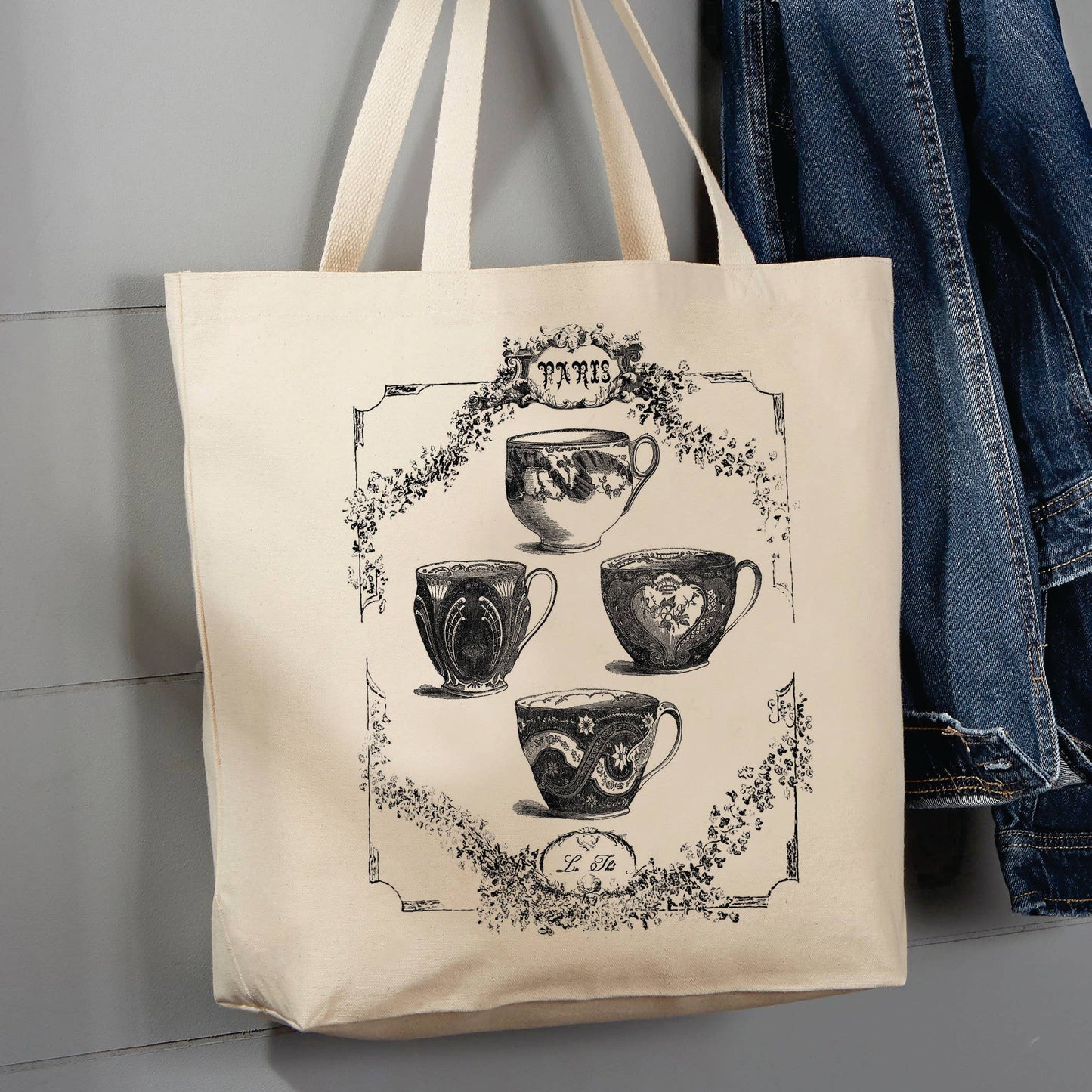 Paris France Tea Cups , 12 oz Tote Bag