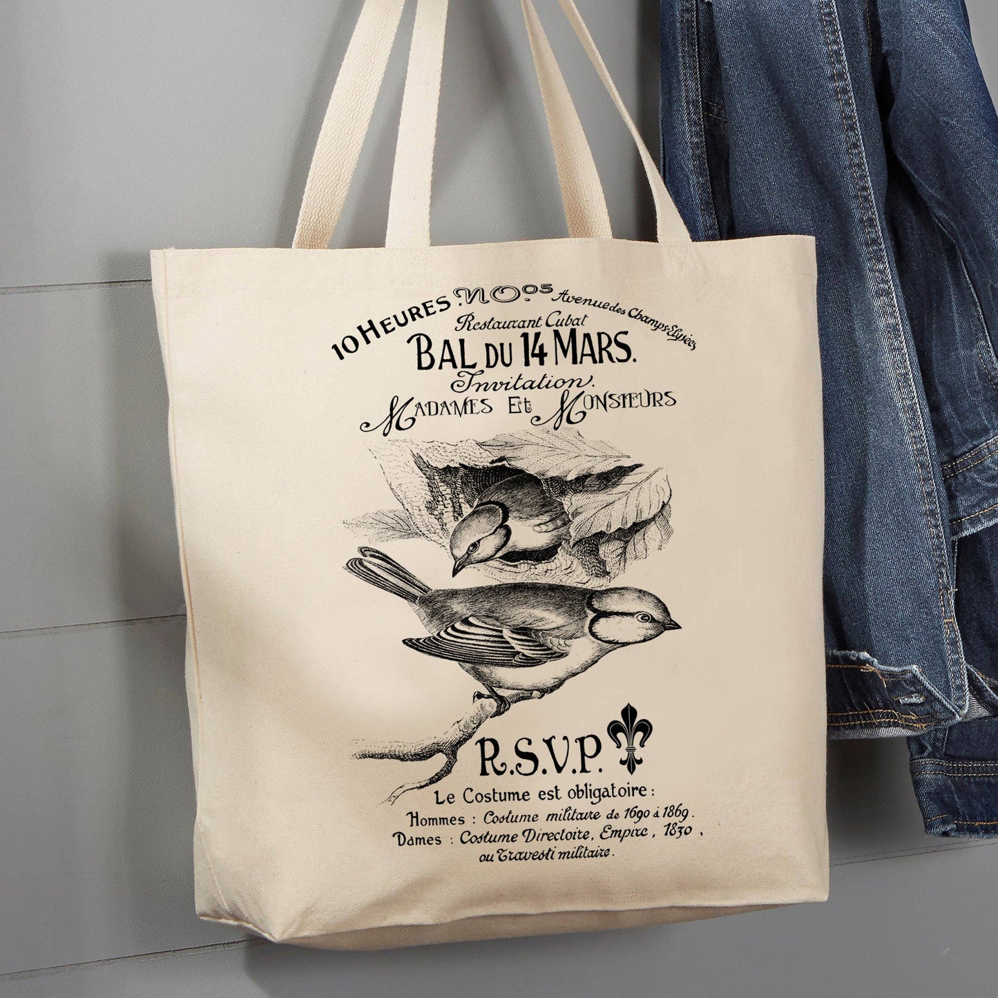 Birds RSVP French, 12 oz Tote Bag