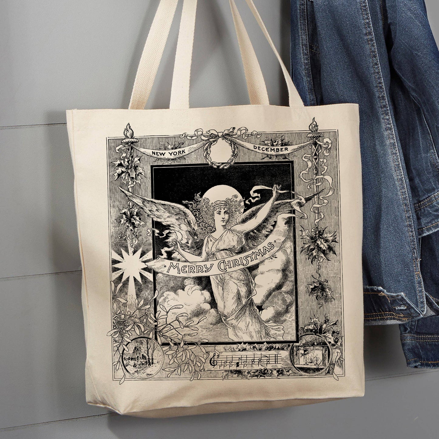 Merry Christmas Angel New York, 12 oz Tote Bag