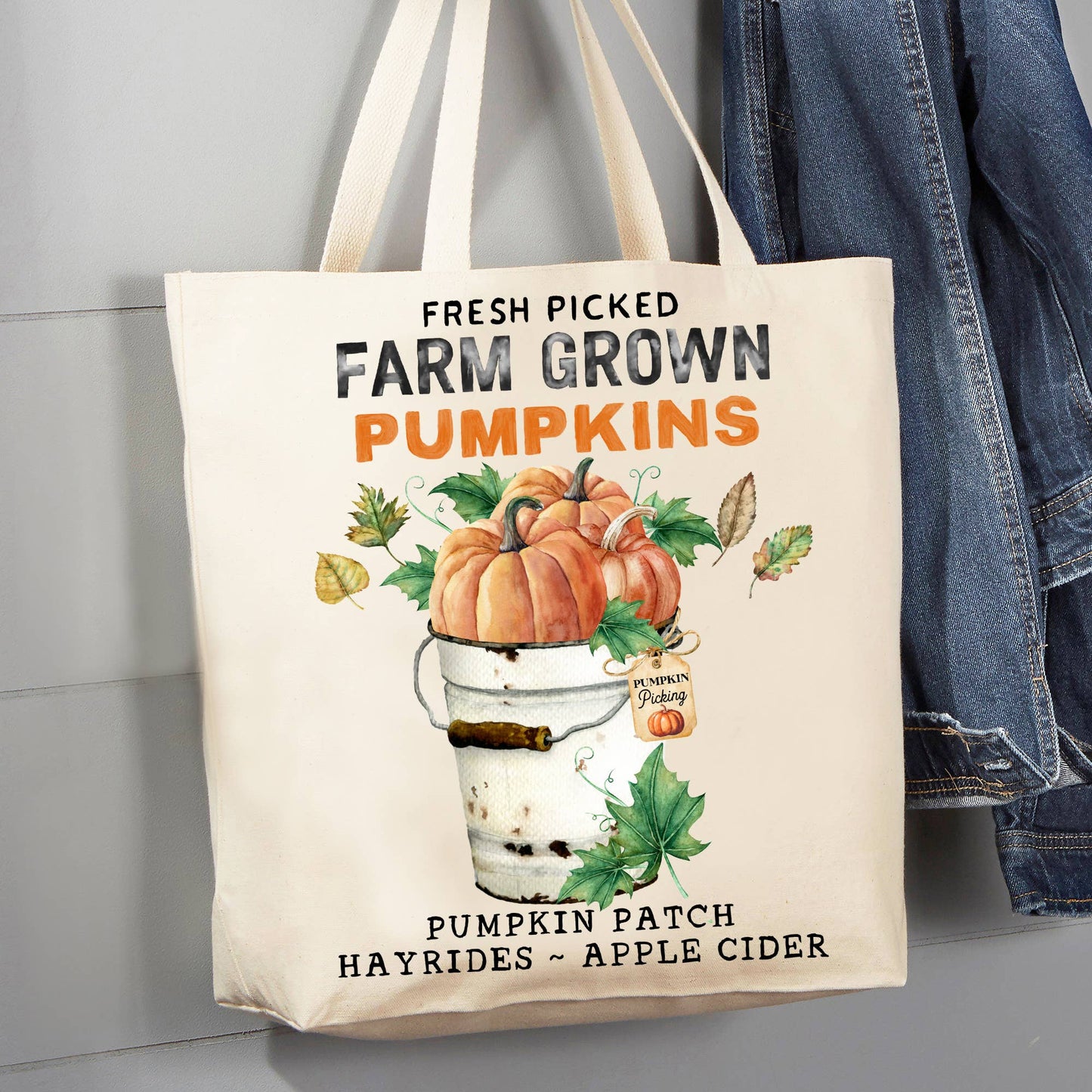 Fall Autumn Pumpkin Picking Farm 12 oz Canvas Tote Bag