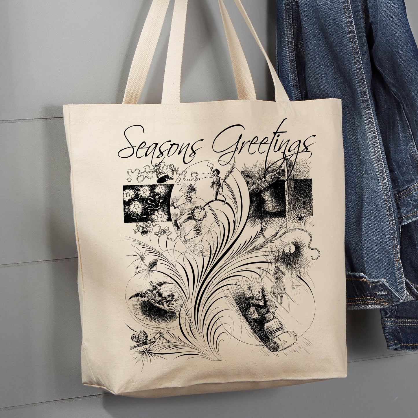 Seasons Greetings Fancy Feather 12 oz Tote Bag