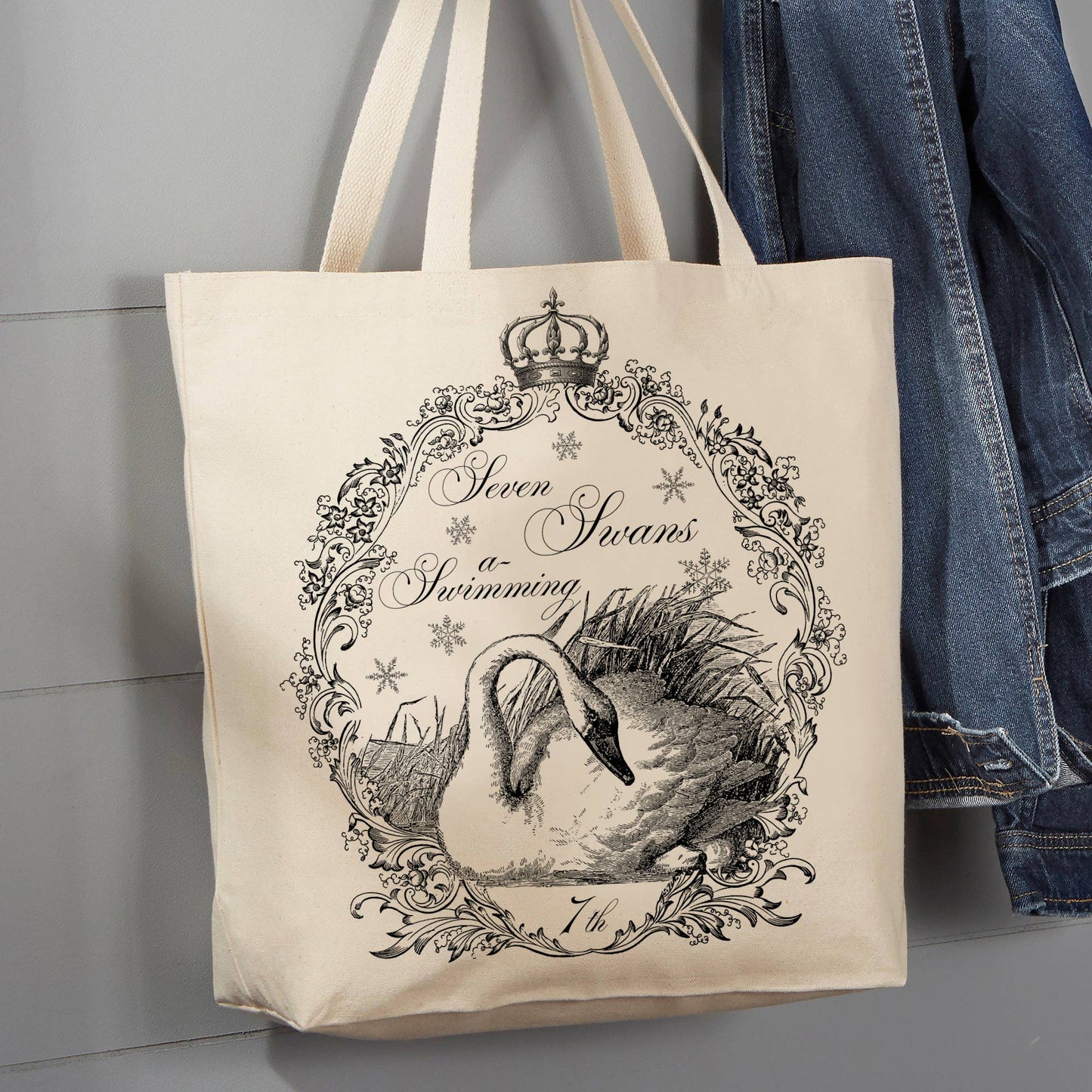 Seven Swans a Swimming Christmas, 12 oz Tote Bag