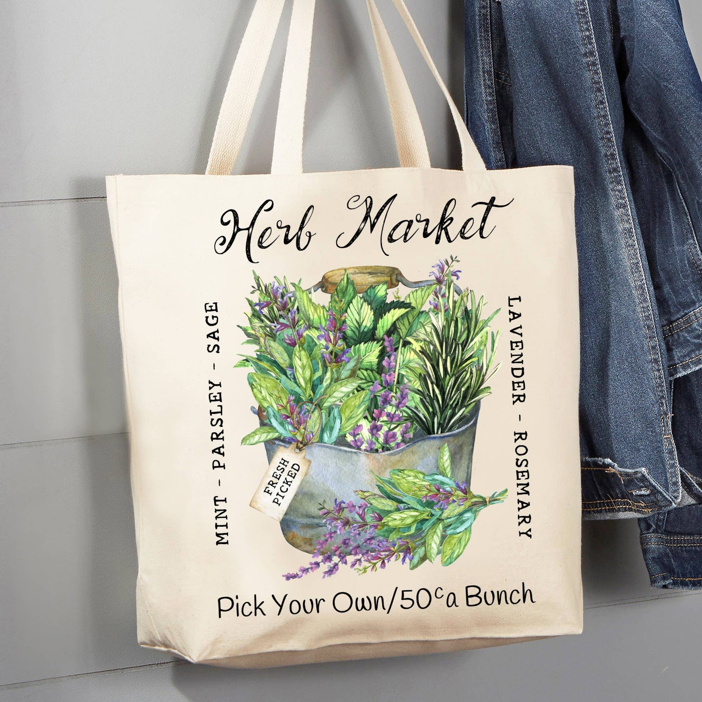Modern Farmhouse Herb Market 12 oz Canvas Tote Bag