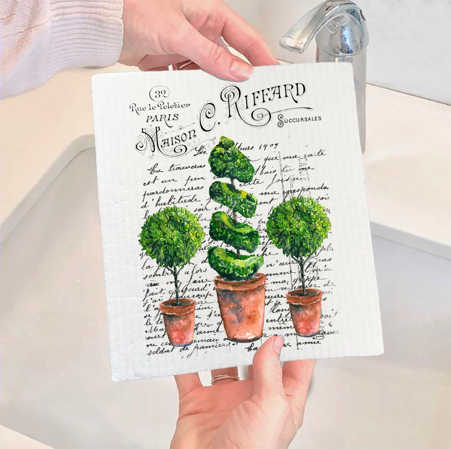 Vintage French Topiary Trees Swedish Dish Cloth