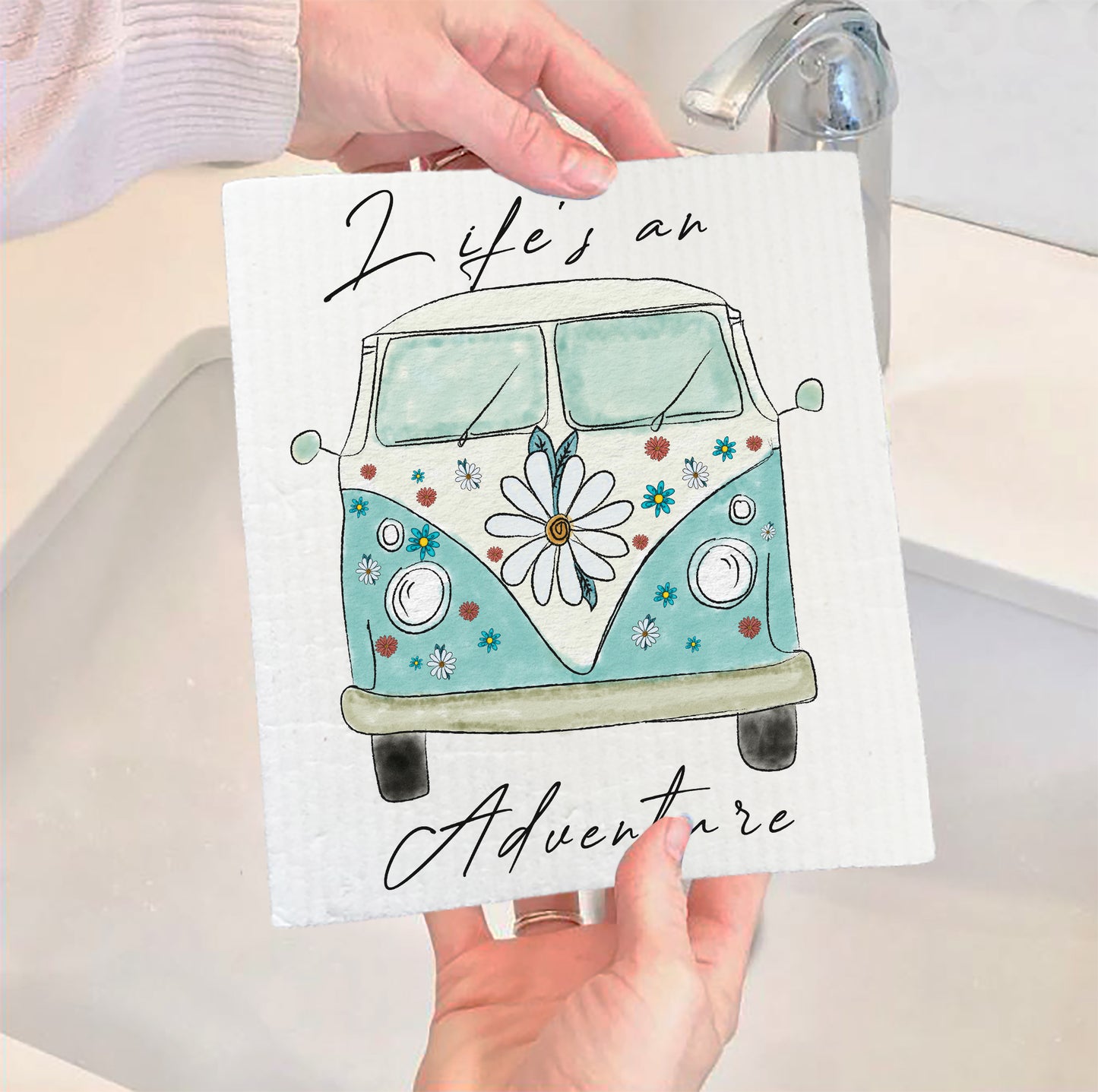 Life is an Adventure VW Bus Hippie Swedish Dish Cloth