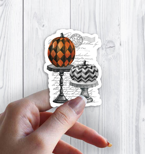 Halloween Checkered Stacked Pumpkins Sticker Decal