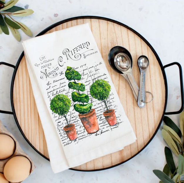 Vintage French Topiary Trees Cotton Tea Towels