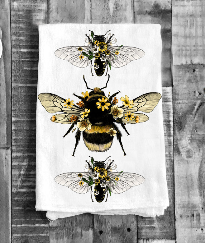 Vintage Bees Flowers Insect Kitchen Cotton Terry Towels
