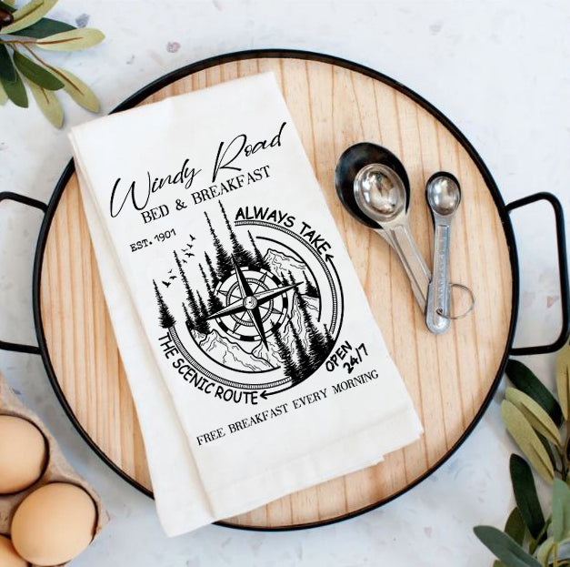 Windy Road Bed & Breakfast Always Take the Scenic Route Tea Towel