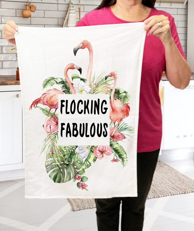 Pink Flamingo Flocking Fabulous Cotton Terry Towels Kitchen