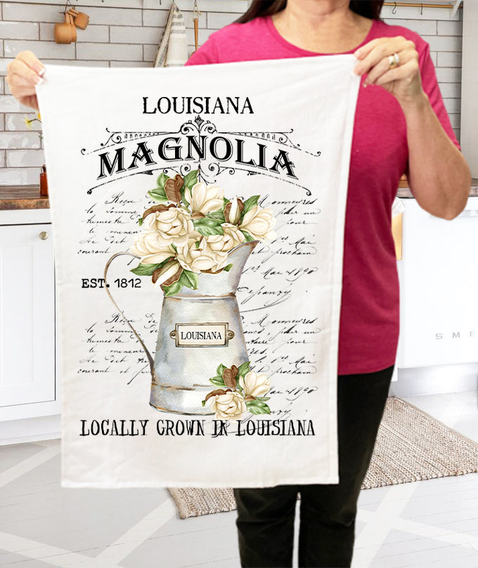 Louisana State Flower Magnolia Cotton Kitchen Terry Towel