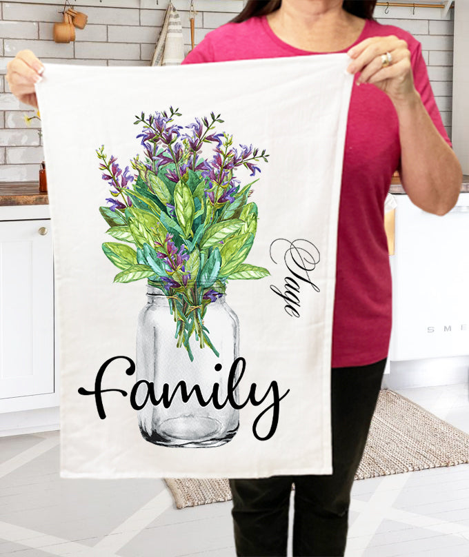 Family Flowers Mason Jar Sage, Cotton Terry Towels