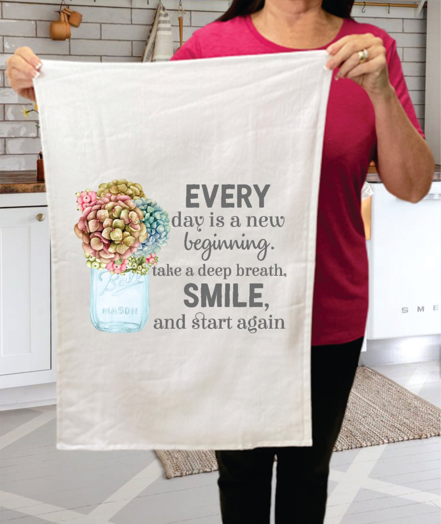 Home Sweet Cottage Flowers Mason Jar, Cotton Terry Towels