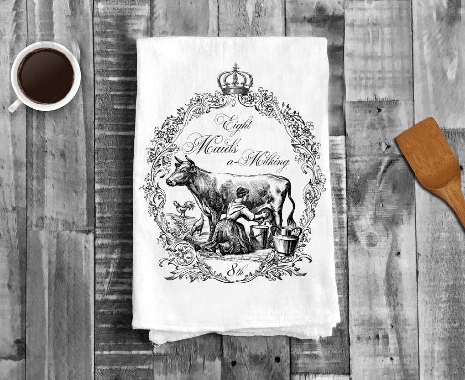 Eight Maids a Milking Cow Christmas, Cotton Tea Towels