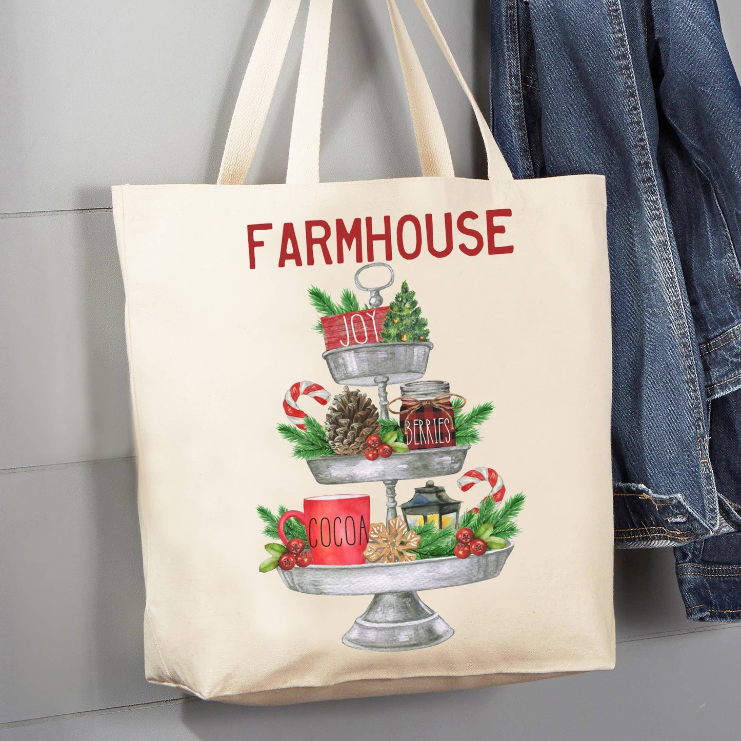 Farmhouse Merry Christmas 12 oz Canvas Tote Bag