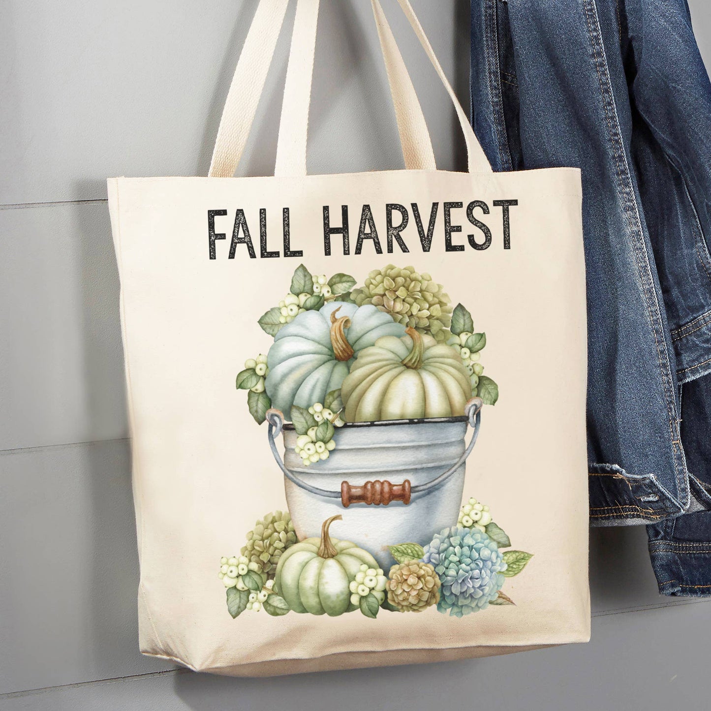 Fall Harvest Pumpkin Hydrangea 12 oz Canvas Tote Bag