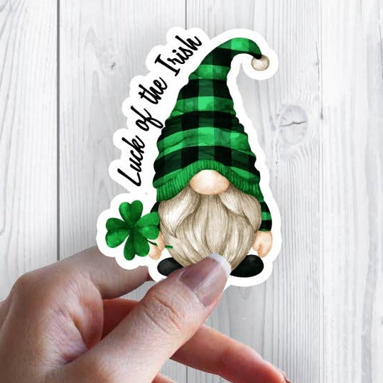 St Patricks Day Gnome Lucky Waterproof Vinyl Sticker