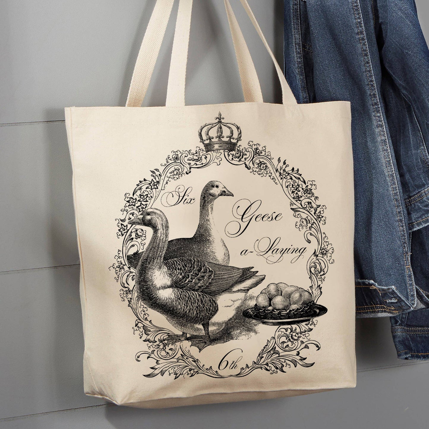 Six Geese a Laying Christmas, 12 oz  Tote Bag