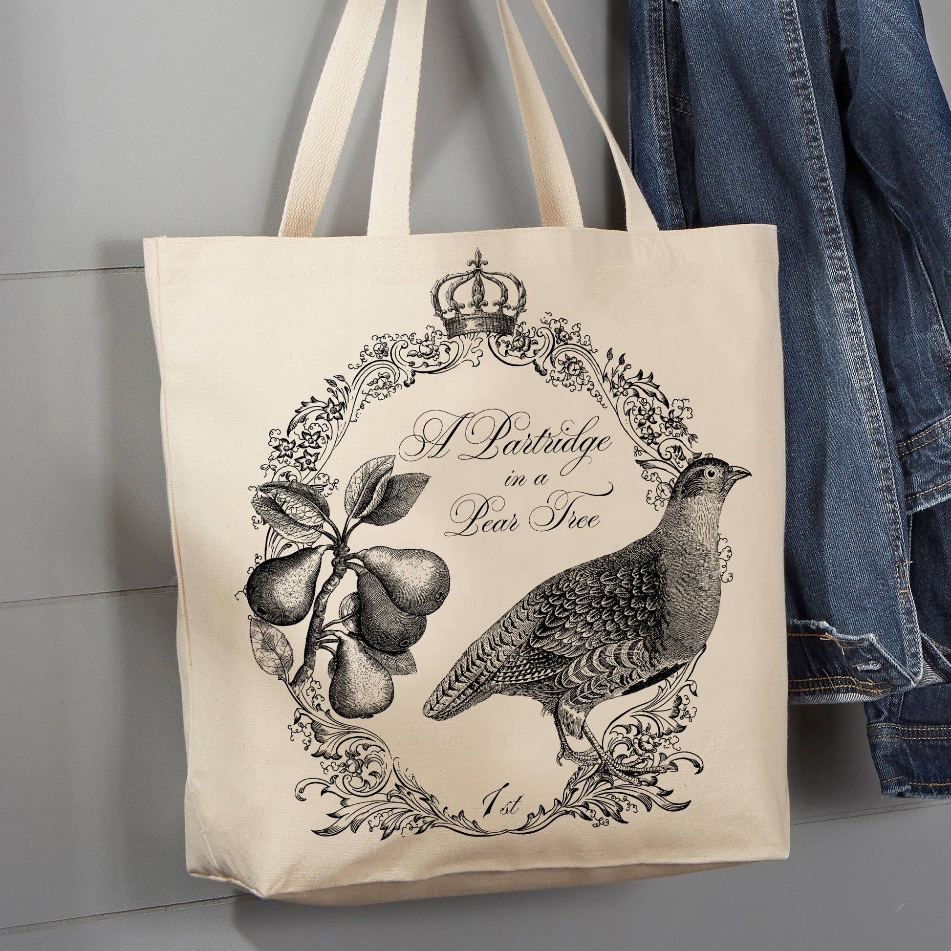 Partridge in a Pear Tree Christmas, 12 oz  Tote Bag