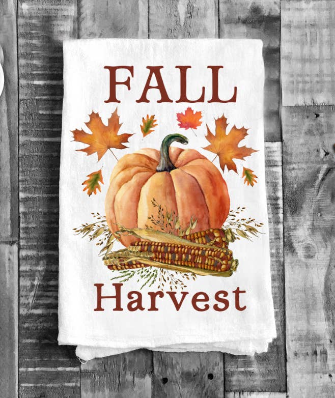 Fall Harvest Pumpkin Corn Cotton Tea Towels Kitchen