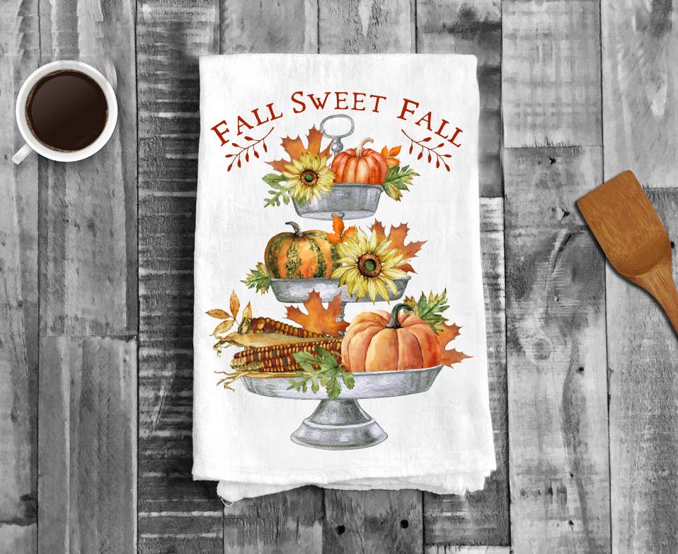 Fall Sweet Fall Pumpkins Corn Flowers, Cotton Tea Towels