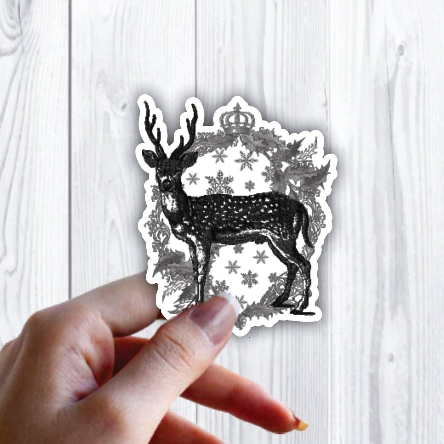 Fancy Deer Reindeer Crown Wreath Sticker