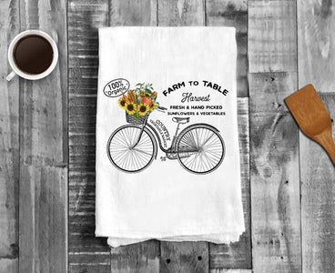 100% Organic Farm to Table Bike Basket, Cotton Tea Towels