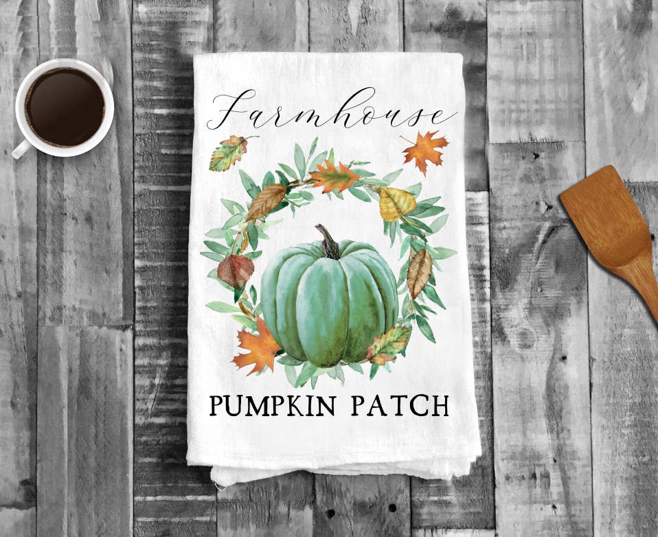 Farmhouse Pumpkin Patch Wreath Cotton Tea Towels
