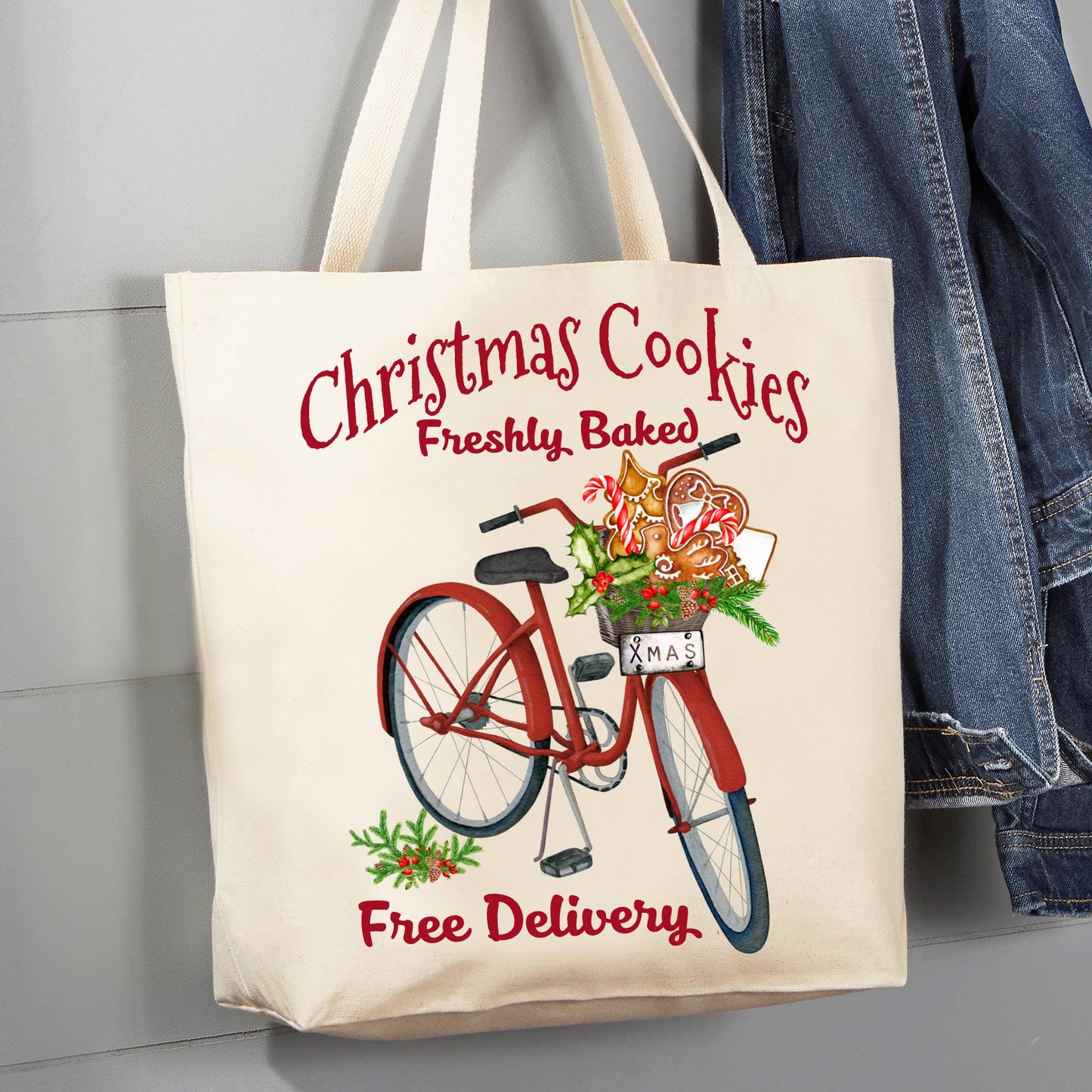 Christmas Cookies Bicycle Gingerbread 12 oz Canvas Tote Bag