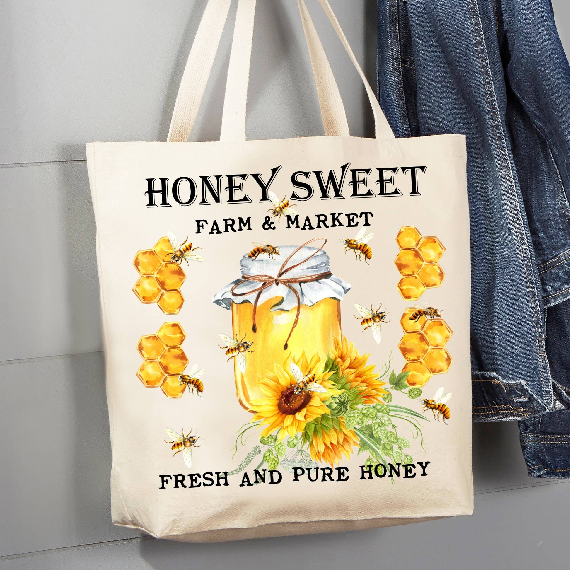 Farmers Market Honey Sweet Farm Bees 12 oz Canvas Tote Bag