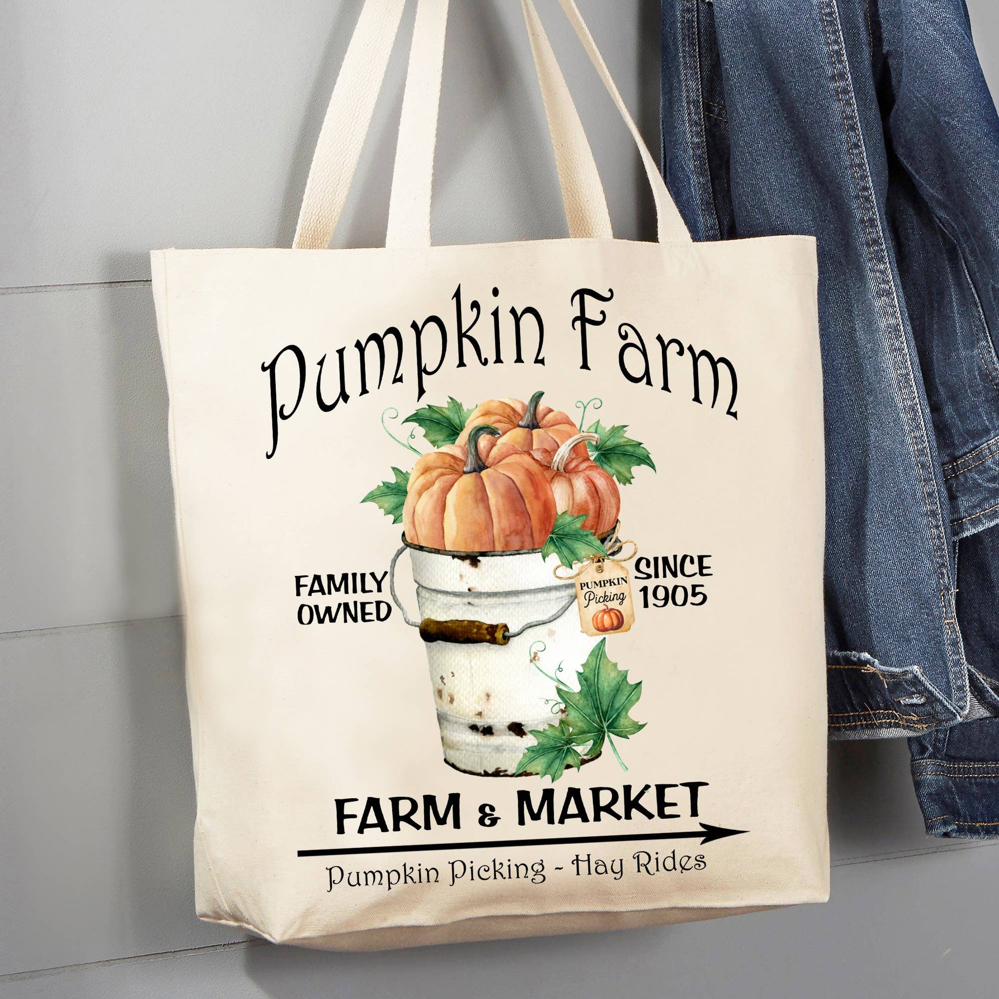 Fall Autumn Pumpkin Farm Market 12 oz Canvas Tote Bag