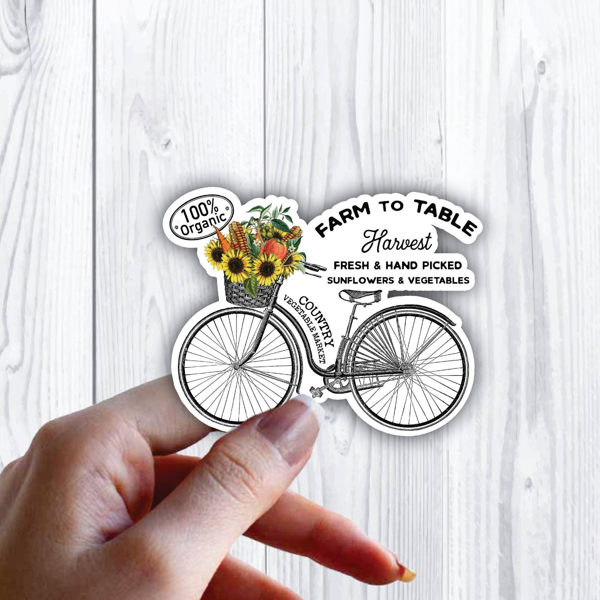 100% Organic Farm Table Bike Basket Sticker