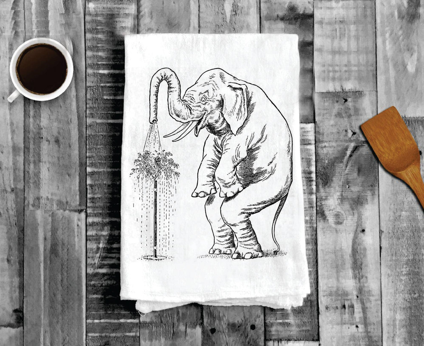 Elephant Watering Tree, Cotton Tea Towels