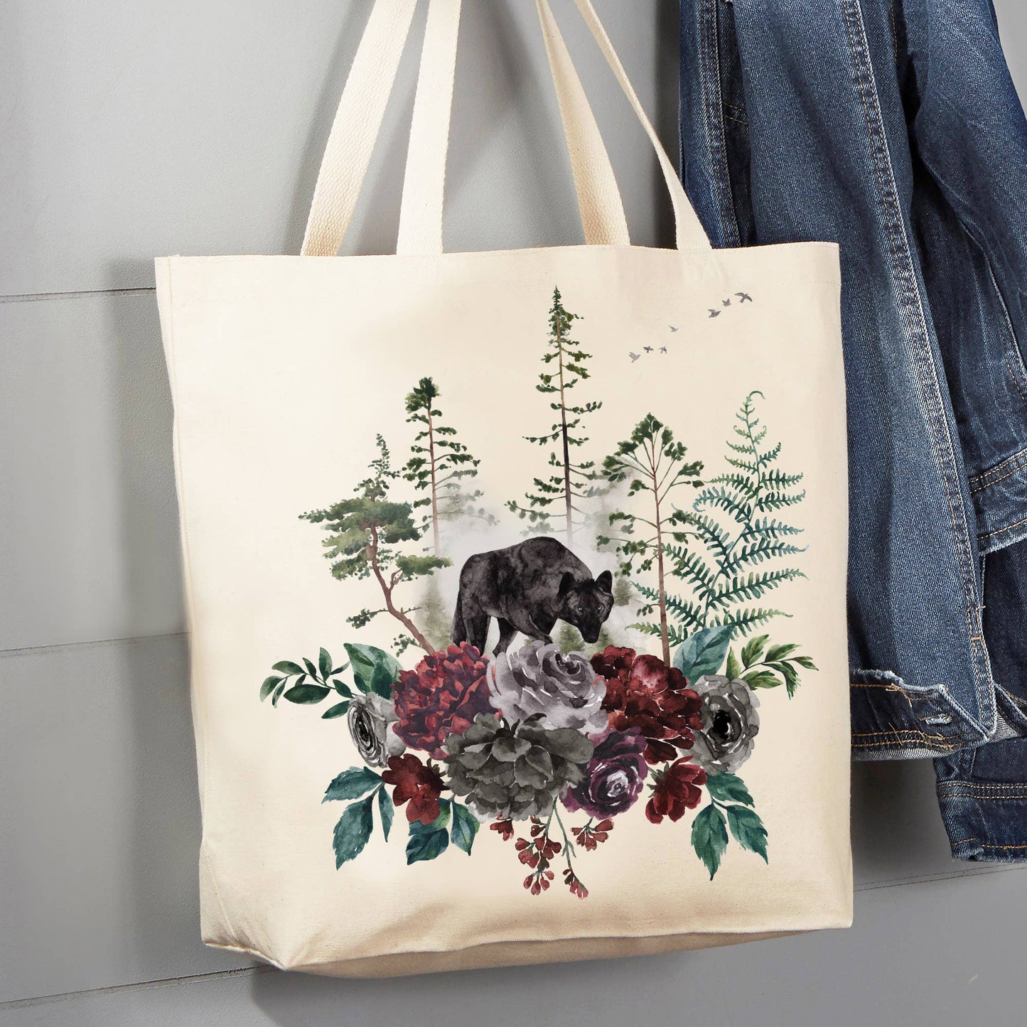 Wolf Forest Trees Nature, 12 oz Canvas Tote Bag Grocery