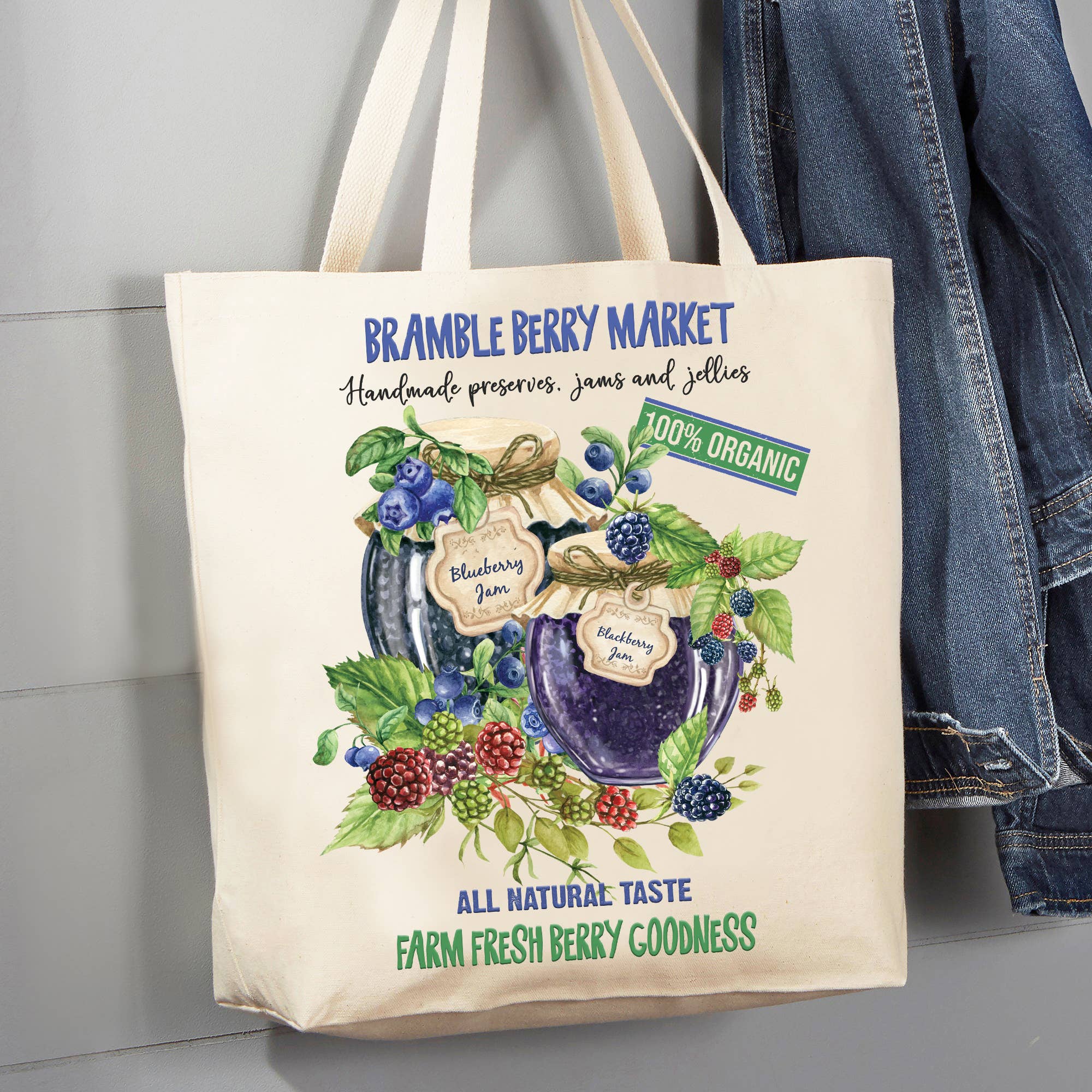 Blueberry Market 100 Organic 12 oz Cotton Tote Bag Jessy Lane