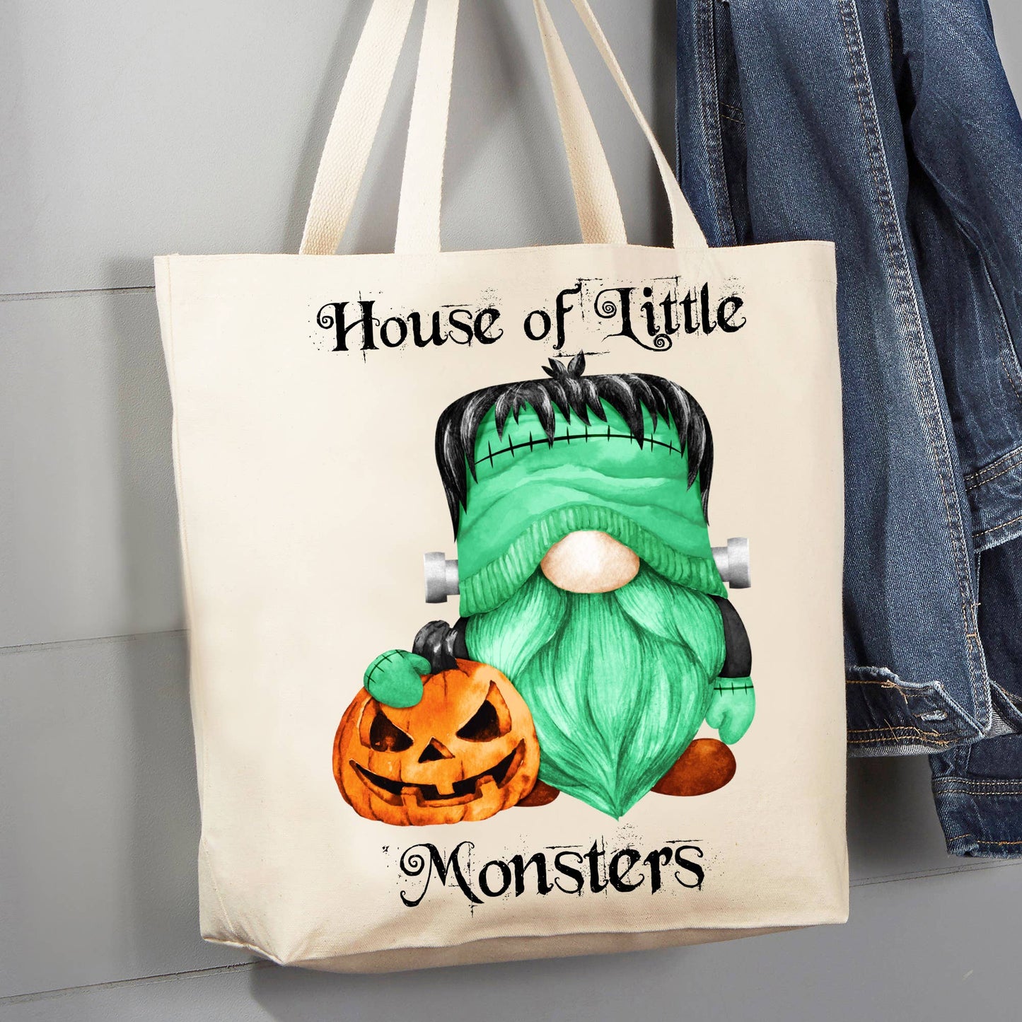 Gnome House of Monsters Halloween 12 oz Canvas Tote Bag