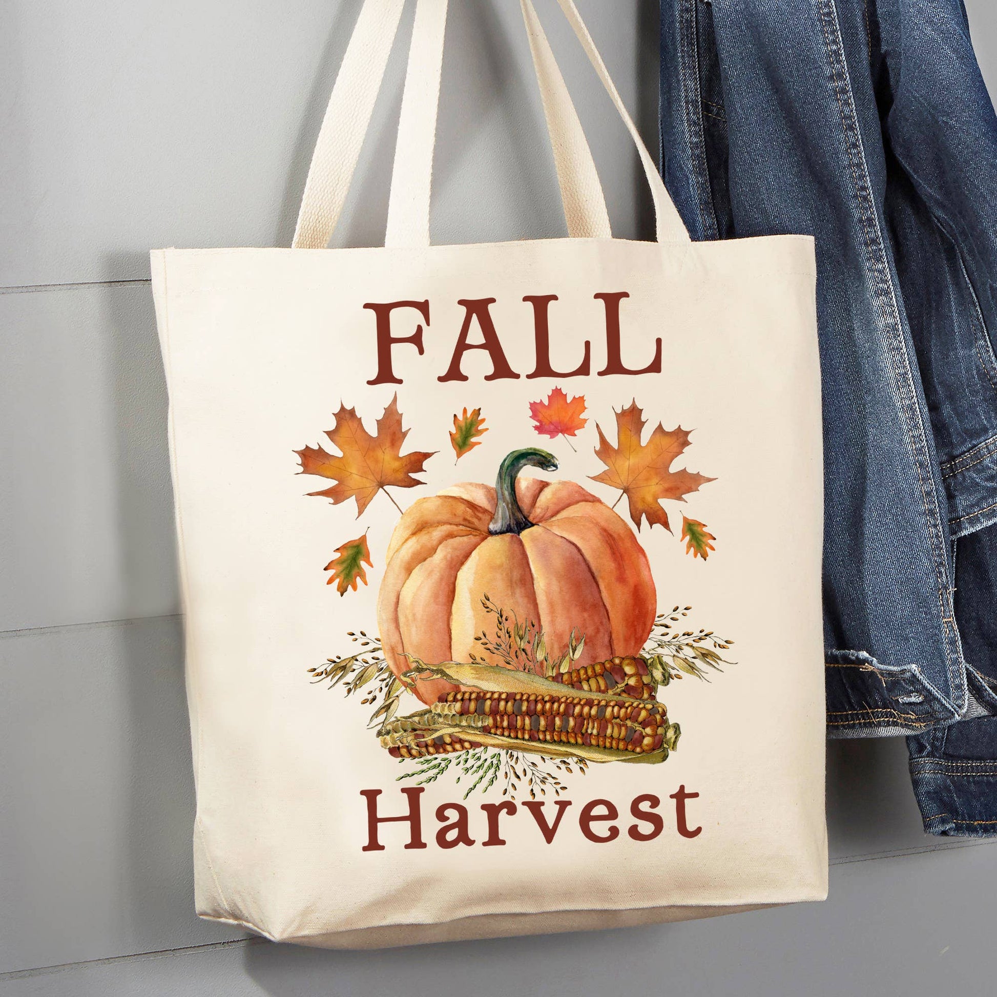 Fall Harvest Pumpkin Corn 12 oz Canvas Tote Bag