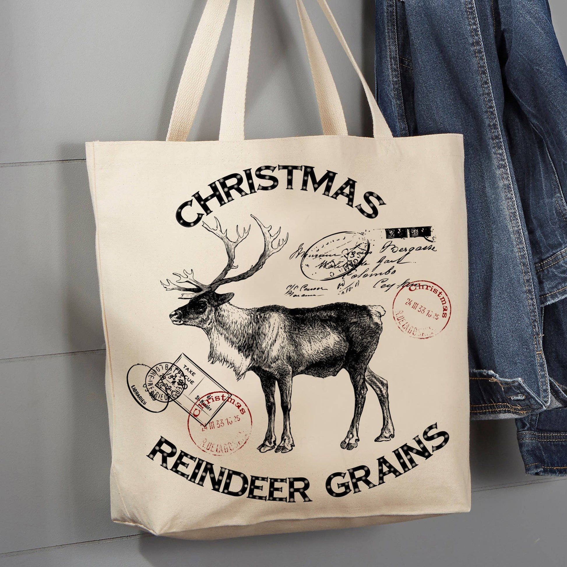 Christmas Reindeer Grains Letter, 12 oz  Tote Bag