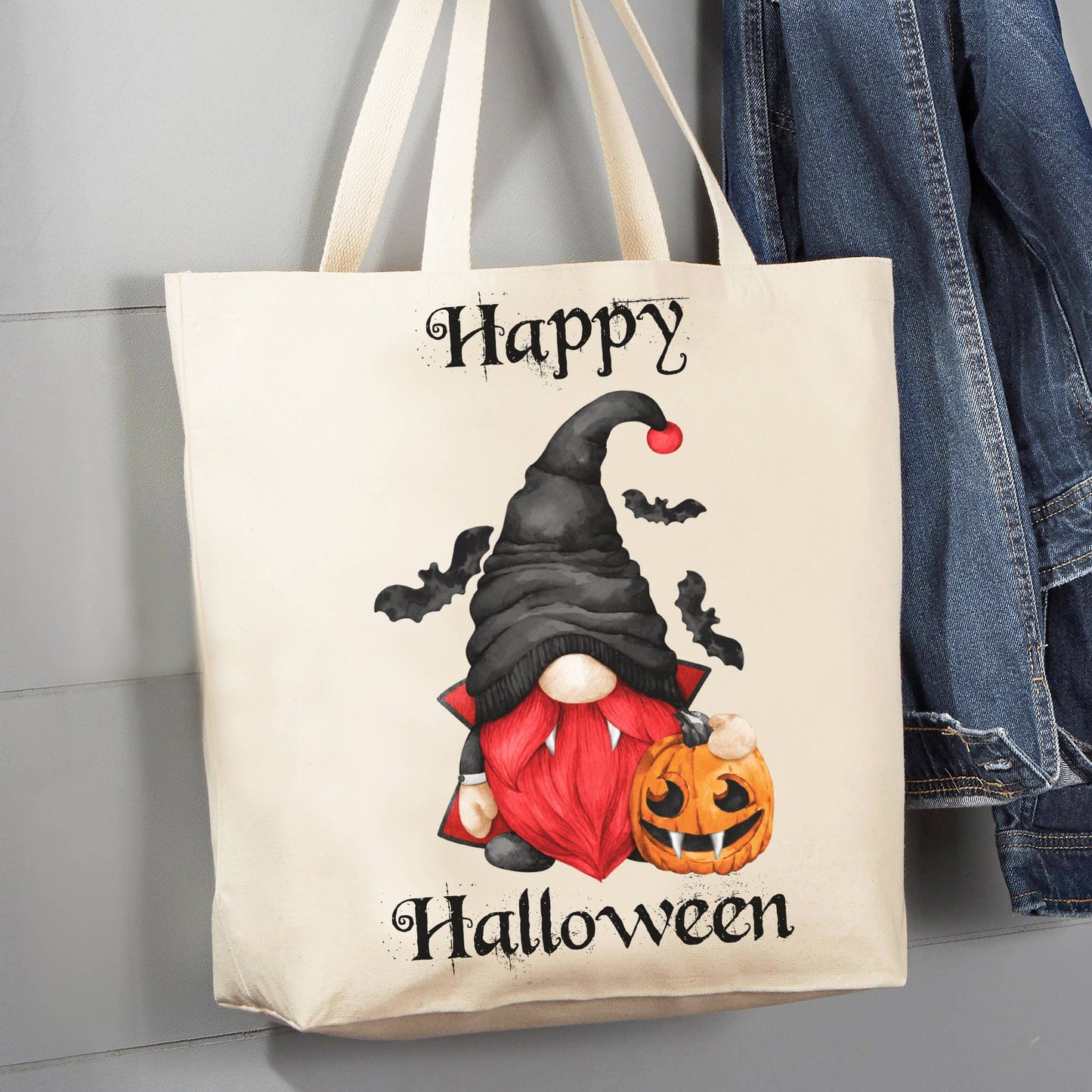 Gnome Dracula Happy Halloween 12 oz Canvas Tote Bag